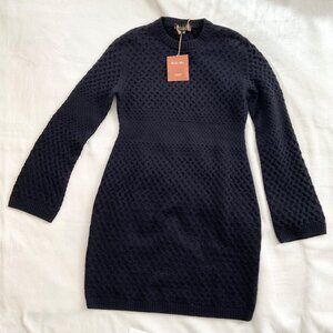 NWT LORO PIANA soft cashmere navy blue sweater knitted dress IT42 bust34